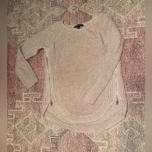 Inc international concepts small crew knit sweater with zipper details taupe tan
